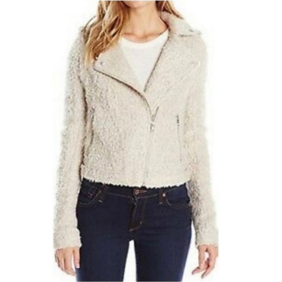 Anthropologie Elevenses Boucle Moto Jacket Textured Ivory Cream Size Medium - Picture 3 of 11